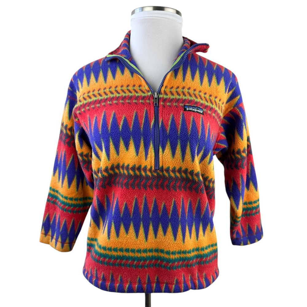 VTG Patagonia Minnehaha Laughing Waters Flame Snap Fleece Kid 12 Small Adult - Picture 2 of 16